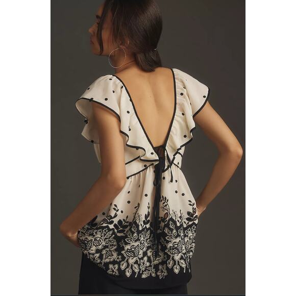 Anthropologie Tie-Back Shirred Blouse - New Small - Picture 3 of 5